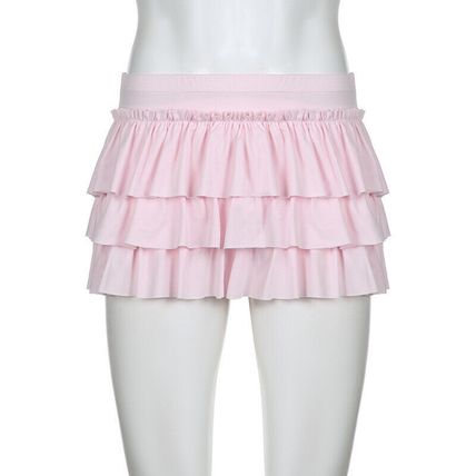 Sweet Low-waisted Skirt Mini Pink Back Bow Tiered Ruffle Aline Kawaii Lolita Y2k