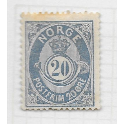 NORWAY 1886 20ore POSTHORN BLUE MINT MH YEAR UNSURE GIVEN 1886 ?