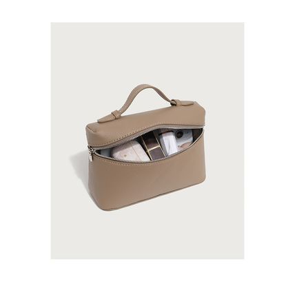 Ladies' Double Zipper Handbag Makeup Bag Khaki