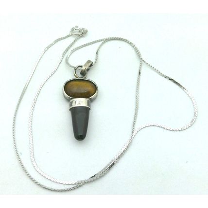 Sterling Silver Tigereye Black Onyx Gemstone Pendant
