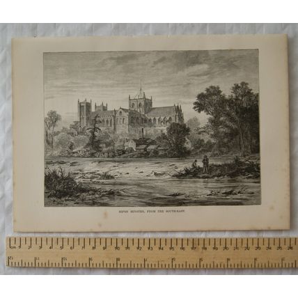 Vintage engraving Ripon Minster from the South-east