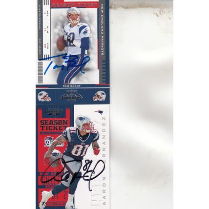 TOM BRADY & AARON HERNANDEZ AUTO 2005/12 NEW ENGLAND PATRIOTS HOF SB CHAMPIONS