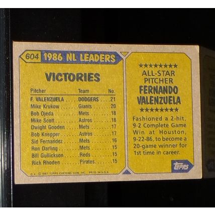 TOPPS 1987 FERNANDO VALENZUELA NATIONAL LEAGUE ALL-STAR BASEBALL CARD #604