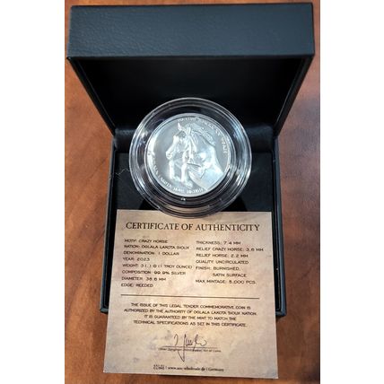 1 Oz Silver Collectible Crazy Horse Sioux Native American BU Mintage Of 5000