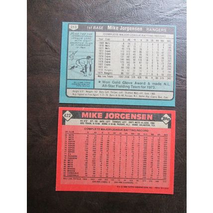Two (2) Mike Jorgensen Baseball Cards - See Pictures and Description Below