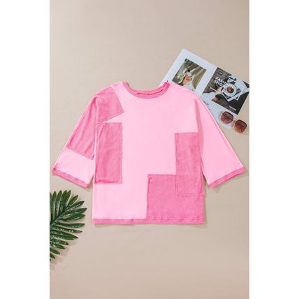 Bonbon Oversized Patched High Low Bracelet Sleeve Plus Size T Shirt