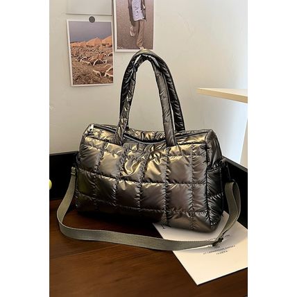 Gold Large Capacity Quilted Puffer Tote Bag