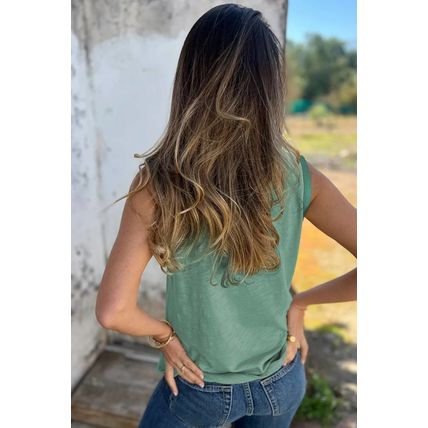Mist Green Metallic Sheen Edge Scoop Neck Tank Top