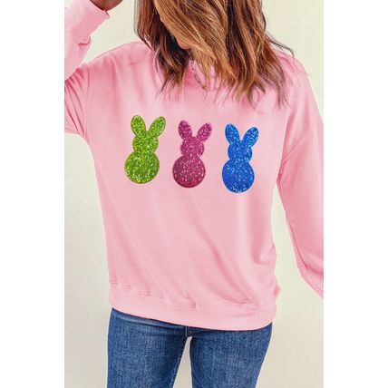 Pink Easter Bunny Patched Drop Shoulder Sweatshirt