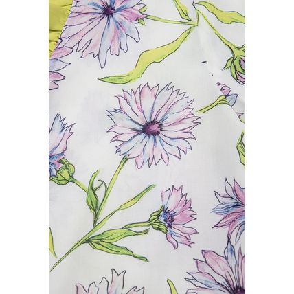 Purple Floral Print Striped Detail Split Neck Flounce Short Sleeve Peplum Blouse