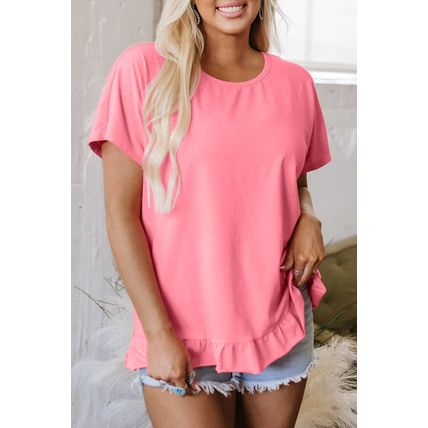 Pink Frilled Hem Loose T-Shirt