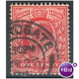 GB stamps 1902-10 KEV11 - 1d SG219 Harrogate 1