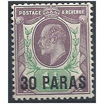 Br Levant 1909 SG16 30 Paras on 1 1/2d Pale Dull Purple & Green Mounted Mint.