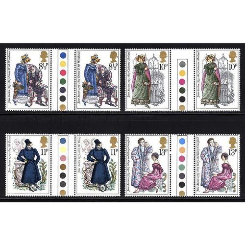 Great Britain 1975 Jane Austen Traffic Gutter Pair Mint NHM 2 SG 989-992 stamp