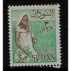 SUDAN 1962 3p COTTON PICKING BROWN AND GREEN SG 189 FINE USED