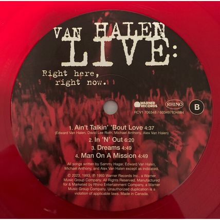 Van Halen Live Right Here Right Now 4LP Vinyl Album RSD 2023 Record Store Day