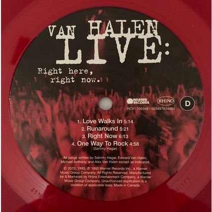 Van Halen Live Right Here Right Now 4LP Vinyl Album RSD 2023 Record Store Day