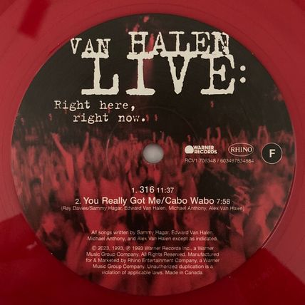 Van Halen Live Right Here Right Now 4LP Vinyl Album RSD 2023 Record Store Day