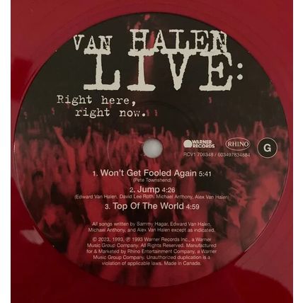 Van Halen Live Right Here Right Now 4LP Vinyl Album RSD 2023 Record Store Day