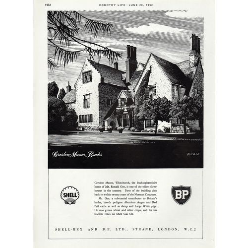 1952 Shell-Mex BP - Creslow Manor Full Page Vintage Magazine Car Advert