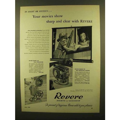 1950 Revere 70 Movie Camera, Model 48 16mm Projector Ad