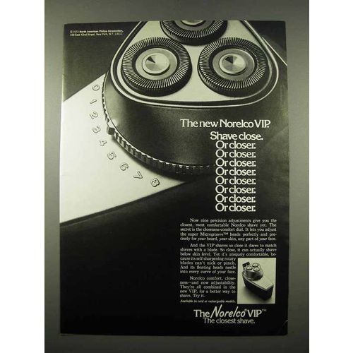 1972 Norelco VIP Electric Shaver Ad - Shave Close