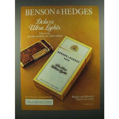1983 Benson & Hedges De Luxe Ultra Lights Cigarettes Ad
