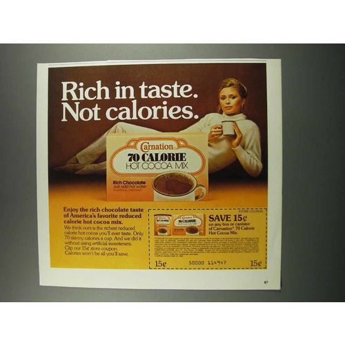 1983 Carnation 70 Calorie Hot Cocoa Mix Ad - Rich Taste