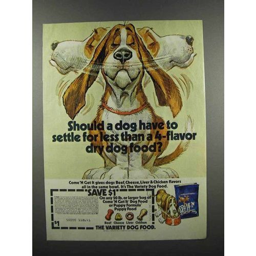 1983 Carnation Come 'n Get It Dog Food Ad - 4-Flavor