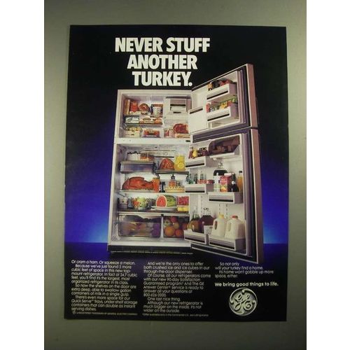 1987 GE General Electric Refrigerator Ad - Never Stuff Another Turkey