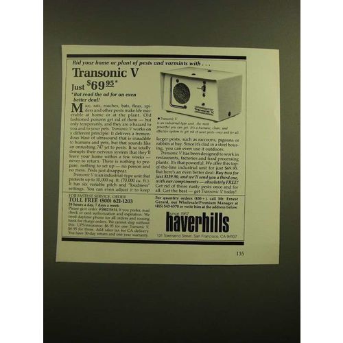 1988 Haverhills Transonic V Ad - Rid Home of Pests and Varmints