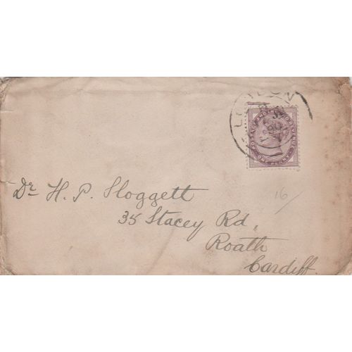 GB 1890 cover London to Cardiff Dr H P Sloggett with nice 1d lilac see others