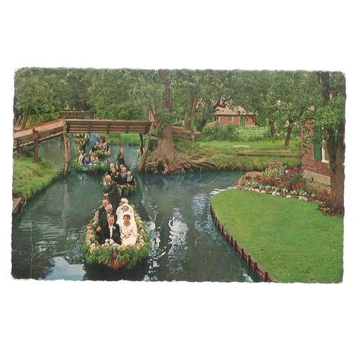 wedding GIETHOORN, NETHERLANDS used vintage postcard 1954 postmark =