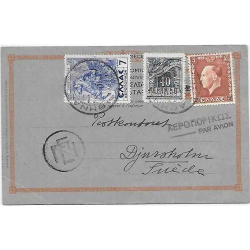 Greece Athens Postal Card uprated to Sweden AIR MAIL combo 1938