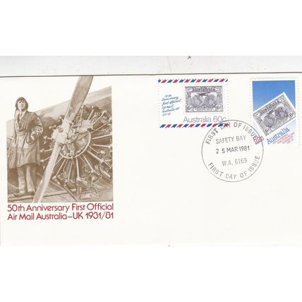 Australia 1981 Australia-UK Airmail FDC Safety Bay cancel Unaddressed VGC
