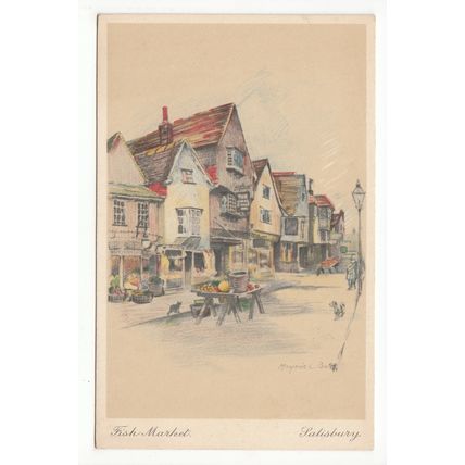 The Fish Market Salisbury Marjorie C Bates Art Postcard