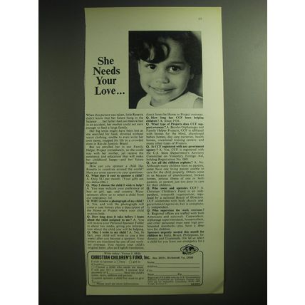 1974 Christian Children's Fund Ad - She needs your love