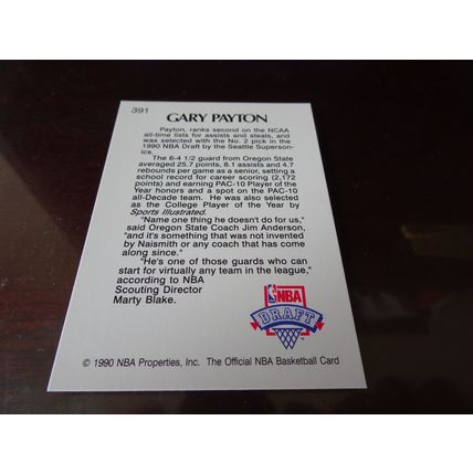 1990-91 NBA Hoops Card # 391 Gary Payton Ex-Mt (6) Seattle Supersonics (SB)