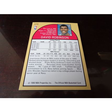 1990-91 NBA Hoops Card # 270 David Robinson Excellent (5) San Antonio Spurs (SB)