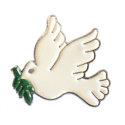 White Dove of Peace With Olive Branch Enamel Badge Religious/ Military Symbol
