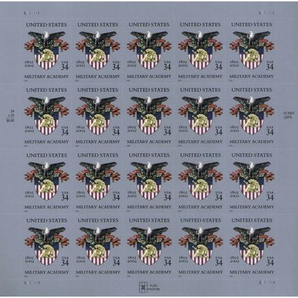 United States Military Academy - West Point Pane of Twenty 34 Cents Scott 3560