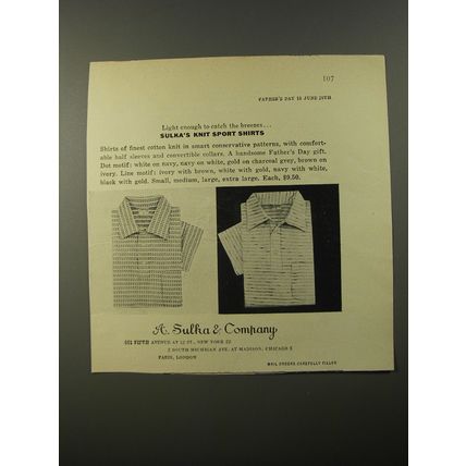 1954 A. Sulka Knit Sport Shirts Ad - Light enough to catch the breezes