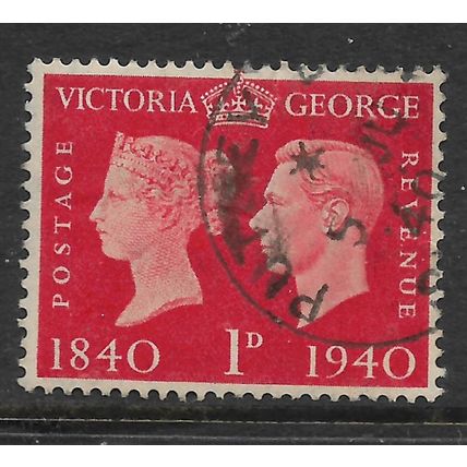 GREAT BRITAIN 1940 QUEEN VICTORIA & GEORGE VI 1d SCARLET SG480 F/USED#