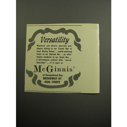 1957 McGinnis' Restaurant Advertisement - Versatility