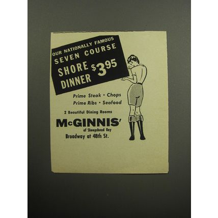 1957 McGinnis' Restaurant Ad - Our nationally famous seven course shore dinner