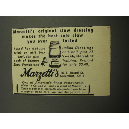 1957 Marzetti's Slaw Dressing Advertisement - Makes the best cole slaw