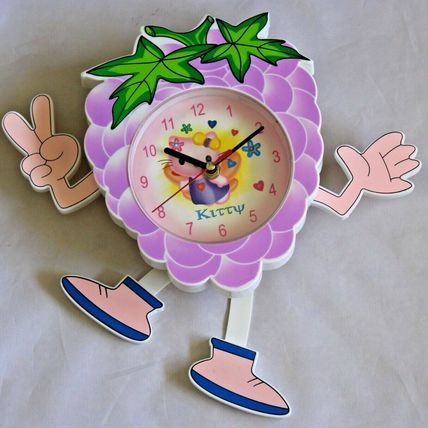 Novelty, Berry Shaped, Wall Clock Decorated with a Kitty