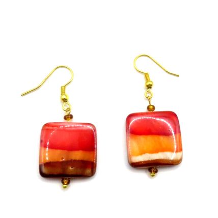 Orange, Red & Brown Shell Necklace & Drop Earring Set Handmade Gift Christmas