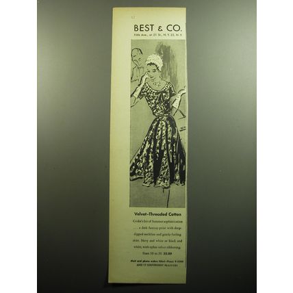 1958 Best & Co. Dress by Grobe Advertisement - Velvet-Threaded Cotton