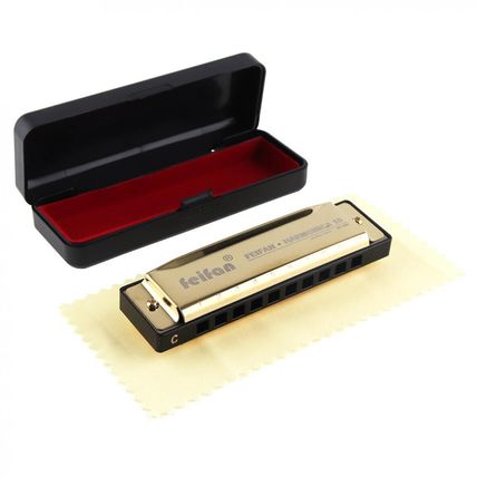 10 Holes 20 Tone Matte Gold/Black Portable Harmonica Blues Harp Mouth Organ